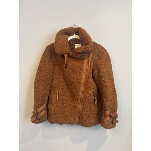 Marrakech Anthropologie Jacket Womens XS Petite‎ Moto Zip Aviator Sherpa Teddy